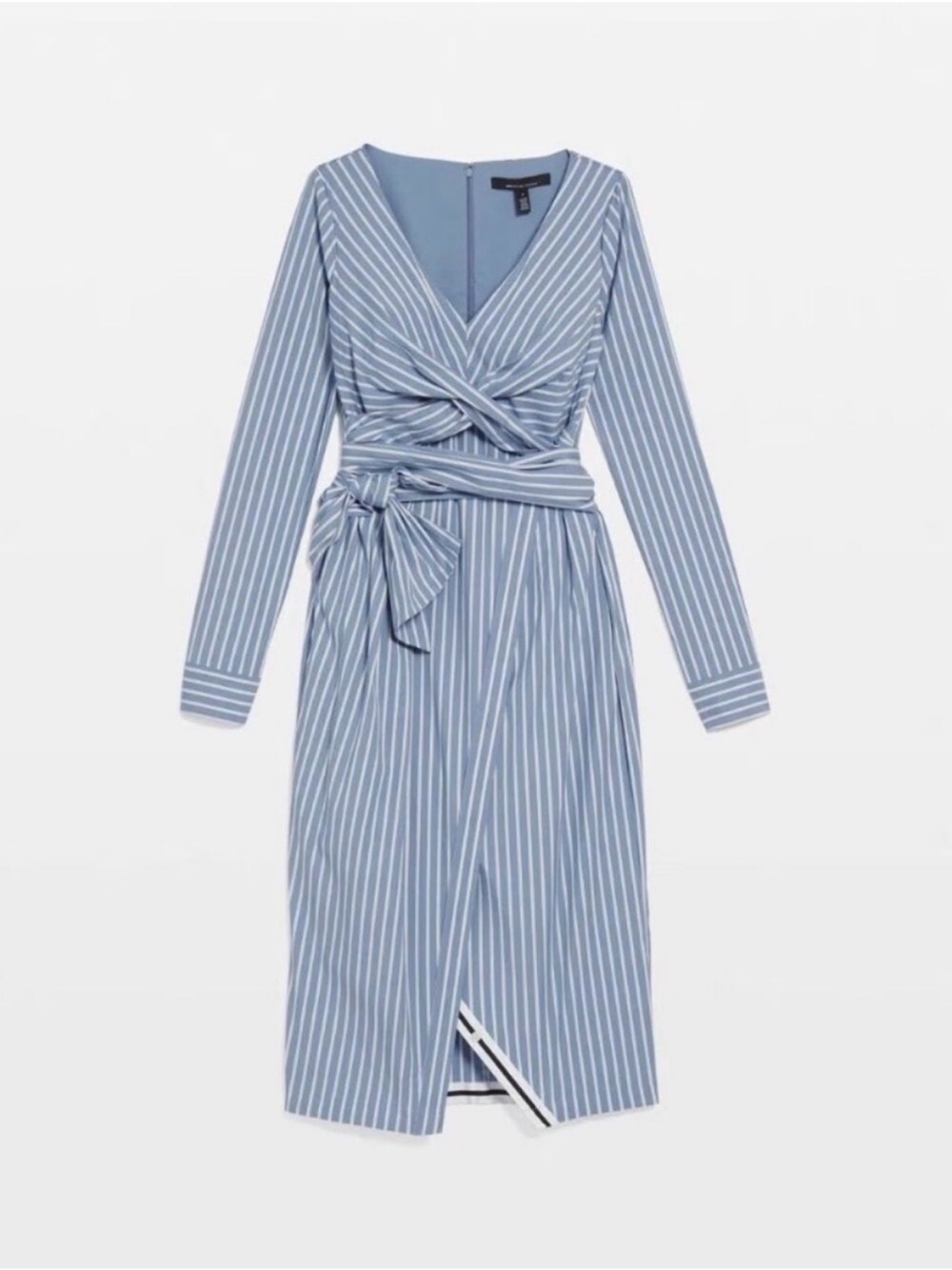 NEW White House Black Market Poplin Twist-Front Midi Shirt Dress Blue Size 8 NWT - Picture 5 of 10